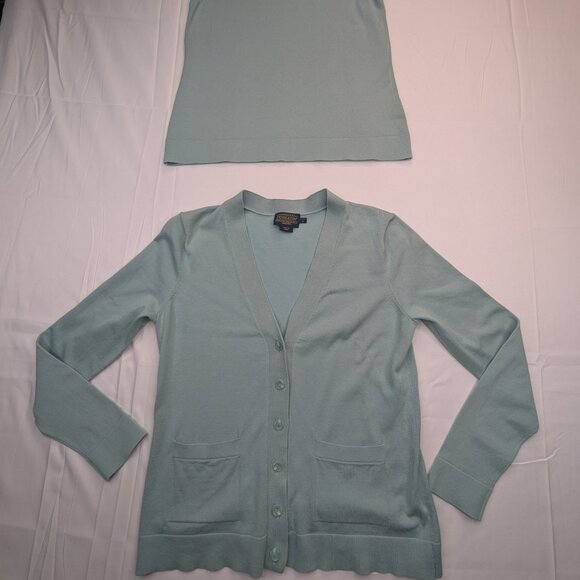 RARE Pendleton Twin Set Mock Neck Sleeveless Shell & Cardigan Sweater Teal Xs - Picture 6 of 16